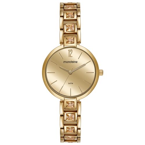 Relógio Feminino Espelhado Cristais Dourado