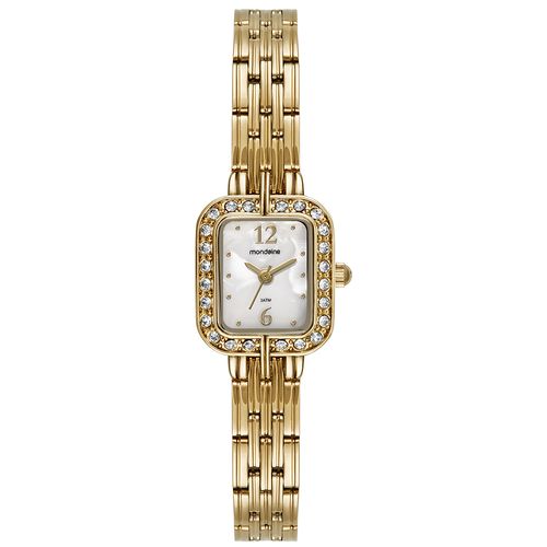 Relógio Feminino Quadrado Madrepérola Cristais Dourado