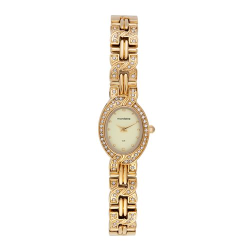 Relógio Feminino Oval Cristais Dourado