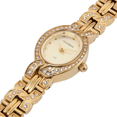 Relógio Feminino Oval Cristais Dourado