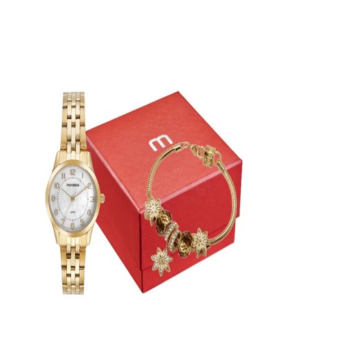 Kit Relógio Feminino Madrepérola Dourado Com Pulseira