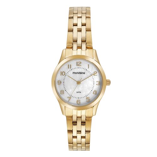 Kit Relógio Feminino Madrepérola Dourado Com Pulseira
