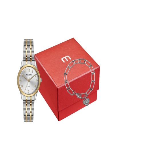 Kit Relógio Feminino Bicolor Com Pulseira de Corrente