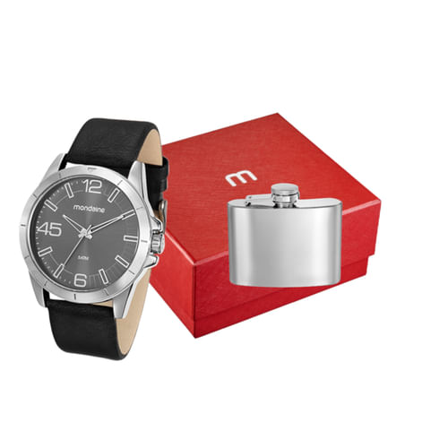 Kit Relógio Masculino Social Prata Com Cantil de Aço