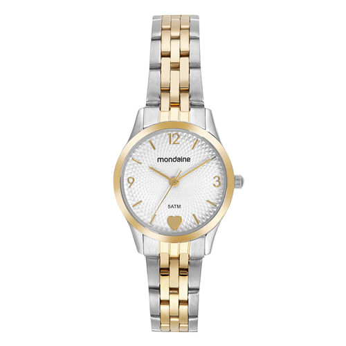 Kit Relógio Feminino Prata Detalhe Coração Com Semijoias