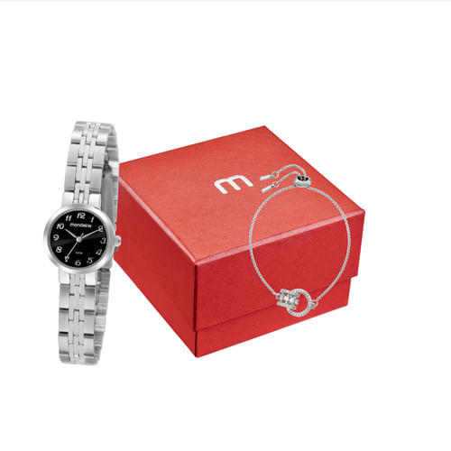 Kit Relógio Feminino Clássico Prata com Pulseira