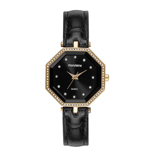 Relógio Feminino Mostrador Preto com Cristais Cravejados