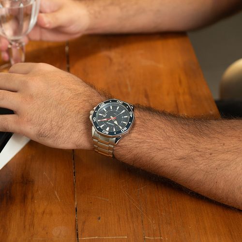 Relógio Masculino Octagonal Lupa Calendario Prata