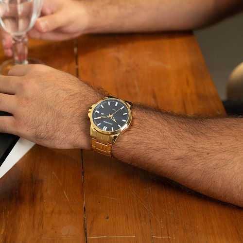 Relógio Masculino Dourado Mostrador 3D Calendário