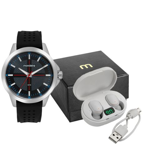 Kit Relógio Masculino Casual Cromado Com Fone Bluetooth