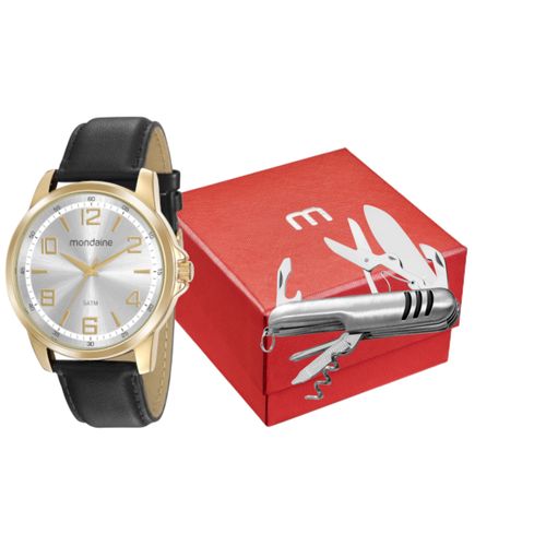 Kit Relógio Masculino Social Dourado Canivete Multifuncional