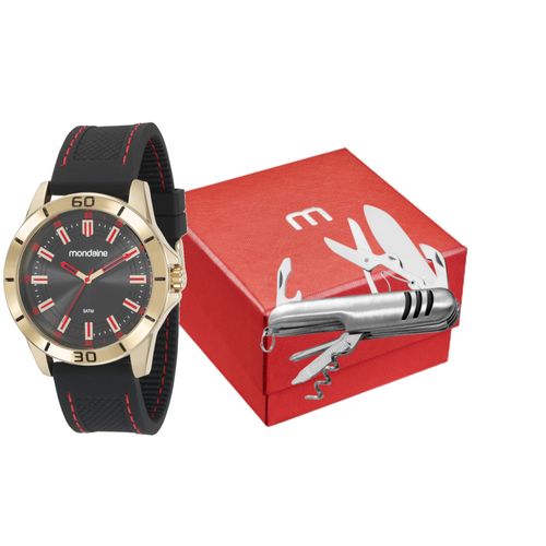 Kit Relógio Masculino Dourado Com Canivete Multifuncional