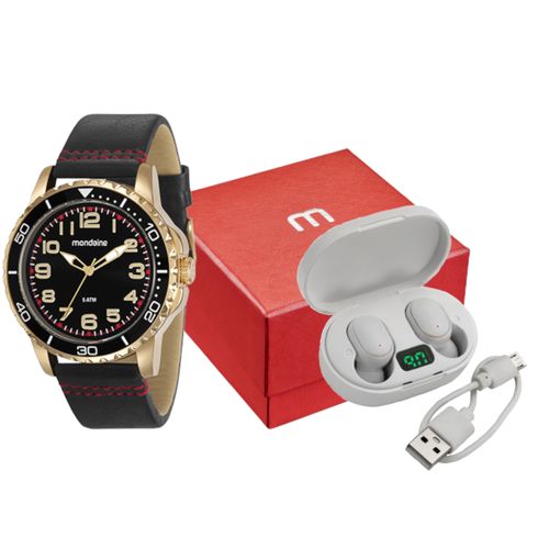Kit Relógio Masculino Casual Dourado Com Fone Bluetooth