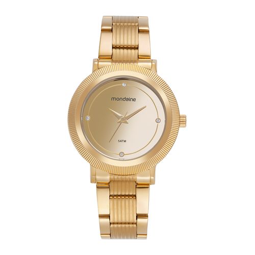 Kit Relógio Feminino Dourado Espelhado com Colar