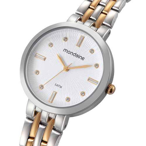 Relógio Feminino Bicolor Cristais Prata e Dourado