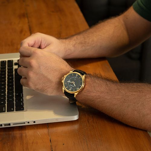 Relógio Masculino Casual Calendário Dourado