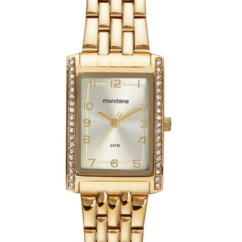Kit Relógio Feminino Dourado Quadrado Com Pulseira Coração