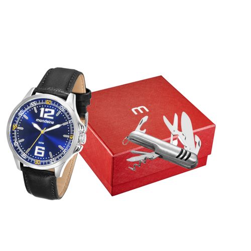Kit Relógio Masculino Mostrador Azul com Kit unhas