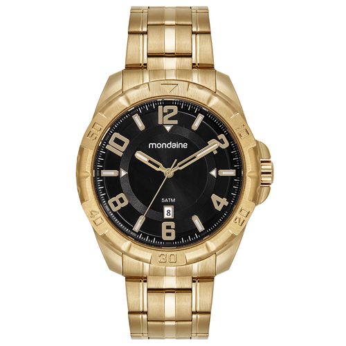 Relógio Masculino Caixa Robusta Dourado Calendário