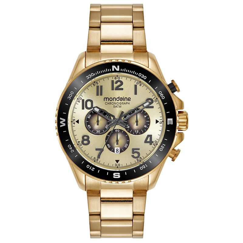 Relógio Masculino Cronógrafo Aço Dourado - Mondaine