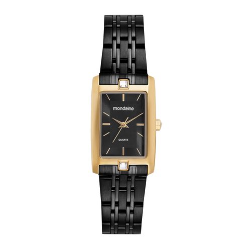 Relógio Feminino Quadrado Preto com Dourado