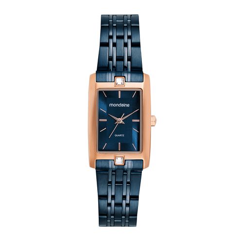 Relógio Feminino Quadrado Azul com Rosé
