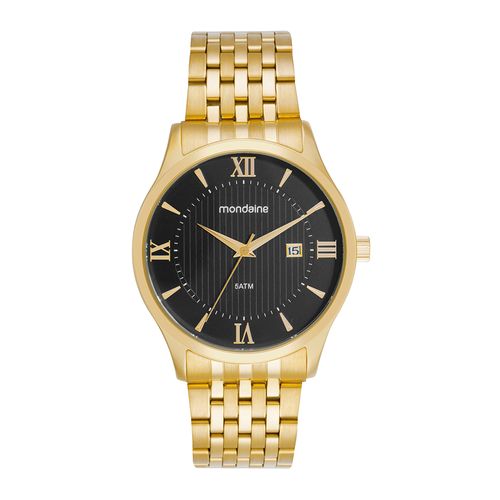 Relógio Masculino Dourado Mostrador Preto Marcações Romanas