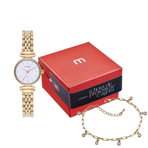 Kit Relógio Feminino Dourado Pequeno Pulseira de cristais
