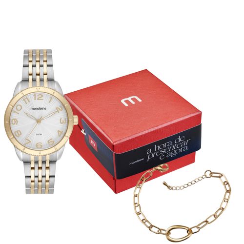 Kit Relógio Feminino Textura Bicolor com Pulseira