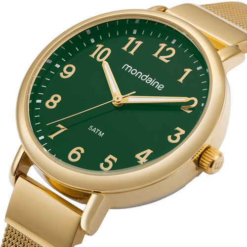 Relógio Feminino Mostrador Verde Esmaltado Malha de Aço