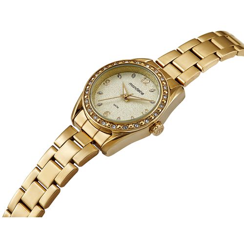 Relógio Feminino Dourado Mostrador Texturizado e Pedras