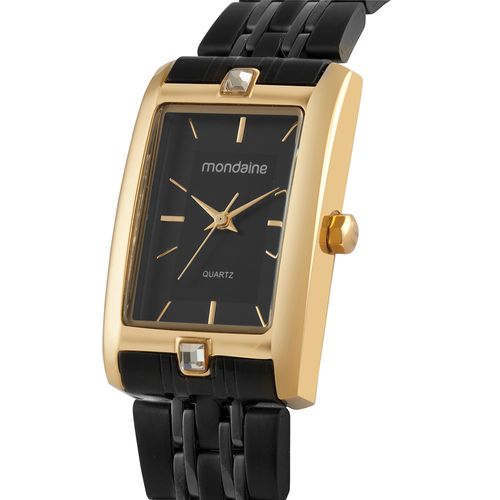 Relógio Feminino Quadrado Preto com Dourado