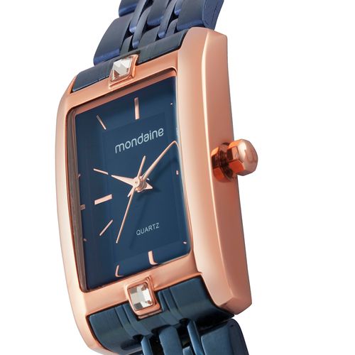 Relógio Feminino Quadrado Azul com Rosé