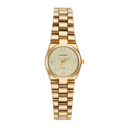 Kit Relógio Feminino Dourado Aço Escovado com Colar Cristais