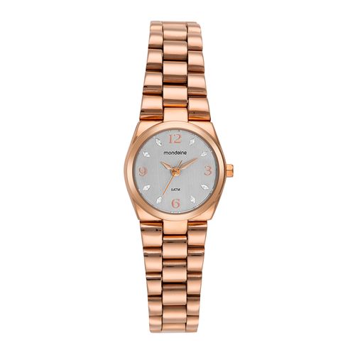 Kit Relógio Feminino Rosé Aço Escovado com Colar Cristais