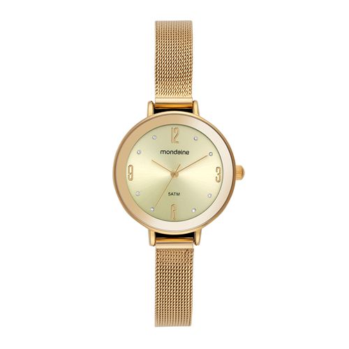 Kit Relógio Feminino Malha de Aço Dourado Colar de cristal