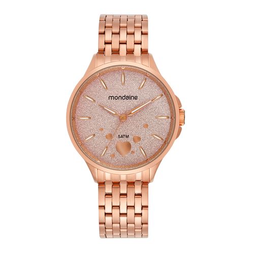 Kit Relógio Feminino Rosé Glitter Bracelete de Coração