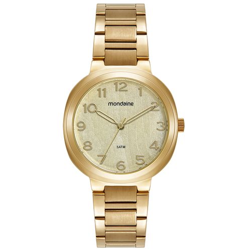 Kit Relógio Feminino Dourado Textura Metálica Escapulário