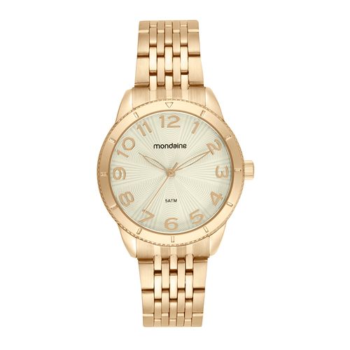 Kit Relógio Feminino Textura Dourado com Pulseira