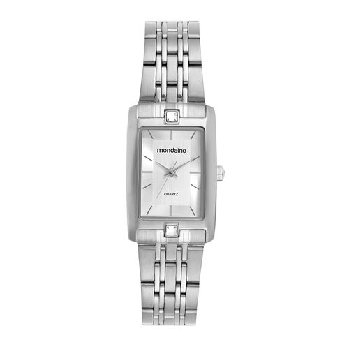 Kit Relógio Feminino Quadrado Cristal Cromado com Colar