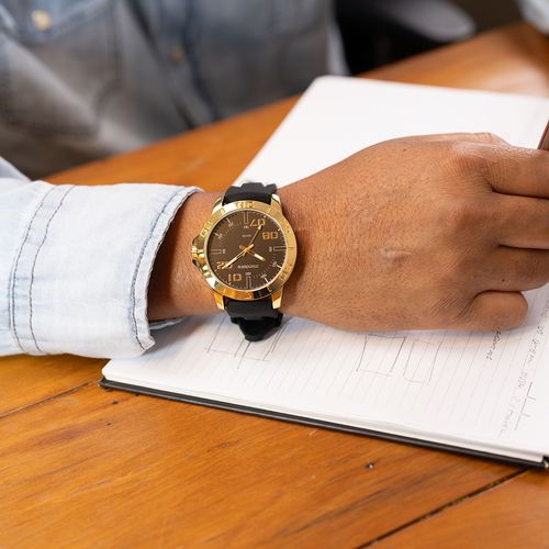 Relógio Masculino Dourado Pulseira Silicone