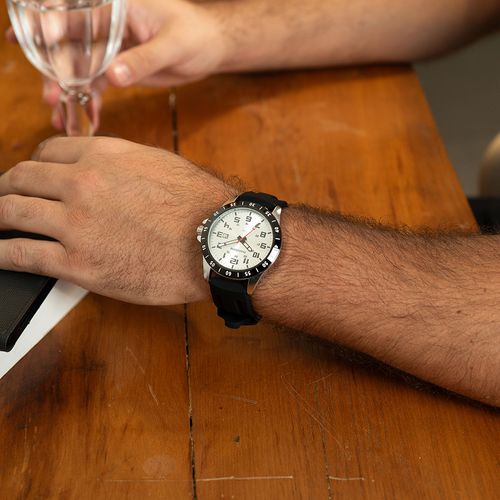 Relógio Masculino Esportivo Prata Pulseira Silicone