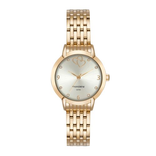 Kit Relógio Feminino Dourado Metálico com Colar de Coração