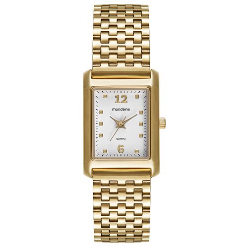 Relógio Feminino Dourado Quadrado Mostrador Esmaltado