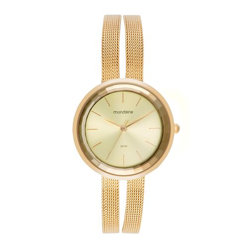 Relógio Feminino Dourado Facetado Pulseira Dupla