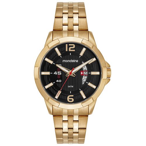 Relógio Masculino Dourado Calendário Mostrador Preto