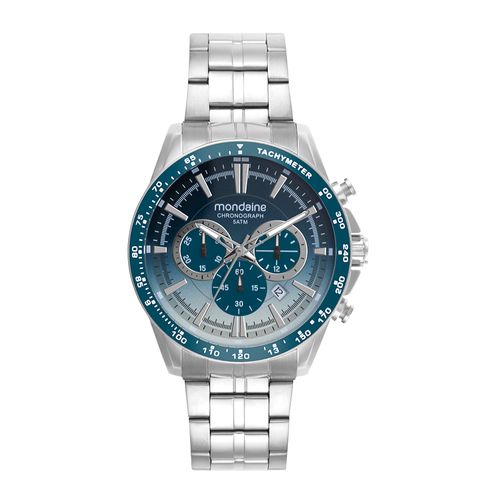 Relógio Masculino Prata Cronógrafo Calendário Degrade Azul