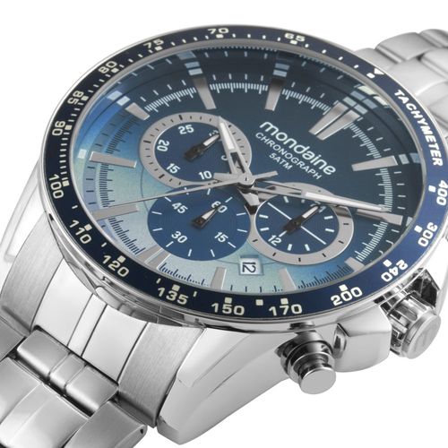 Relógio Masculino Prata Cronógrafo Calendário Degrade Azul