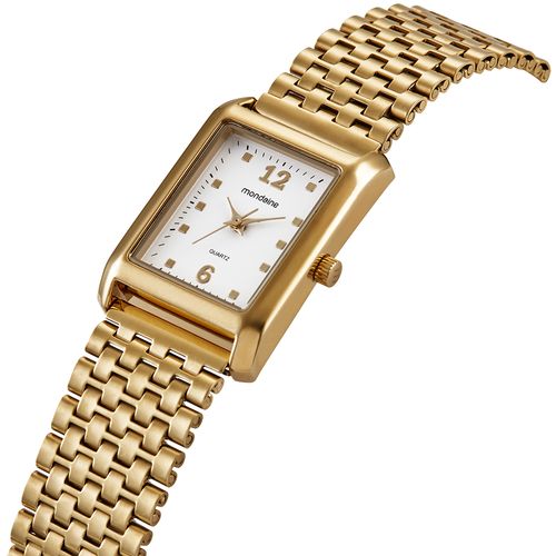 Relógio Feminino Dourado Quadrado Mostrador Esmaltado