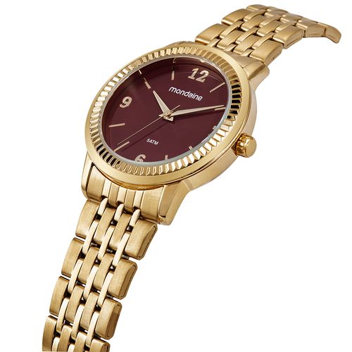 Relógio Feminino Dourado Catraca Serrilhada Vermelho